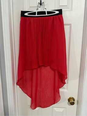 Charlotte Russ Red-Orange High-Low Pleated Chiffon Skirt